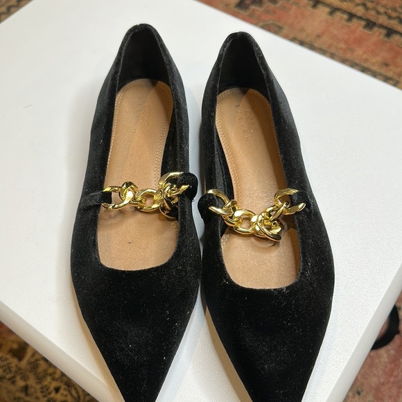 ASOS DESIGN Lise pointed chain ballet flats in black velvet size 11‎ - Picture 4 of 5